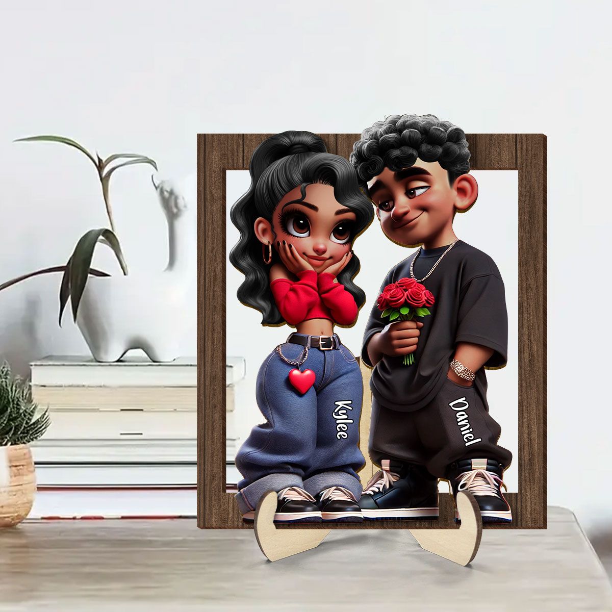 Personalized Y2K Couple Frame 2-Layer Wooden Plaque