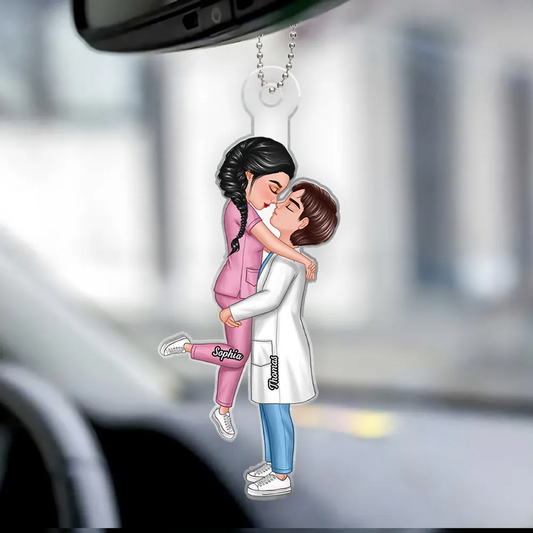 Hero Couple Hugging Kissing Personalized Acrylic Car Hanger Ornament