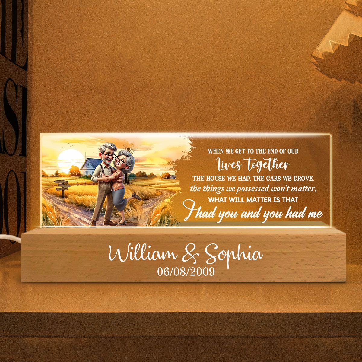 Happy Old Couple Personalized Acrylic Block LED Night Light