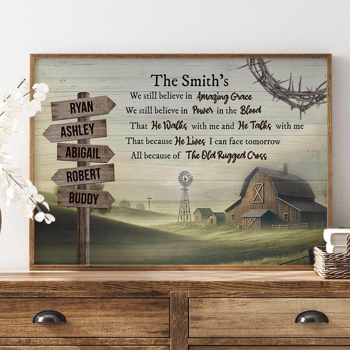 Amazing Grace Farmhouse Wooden Road Sign Premium Canvas