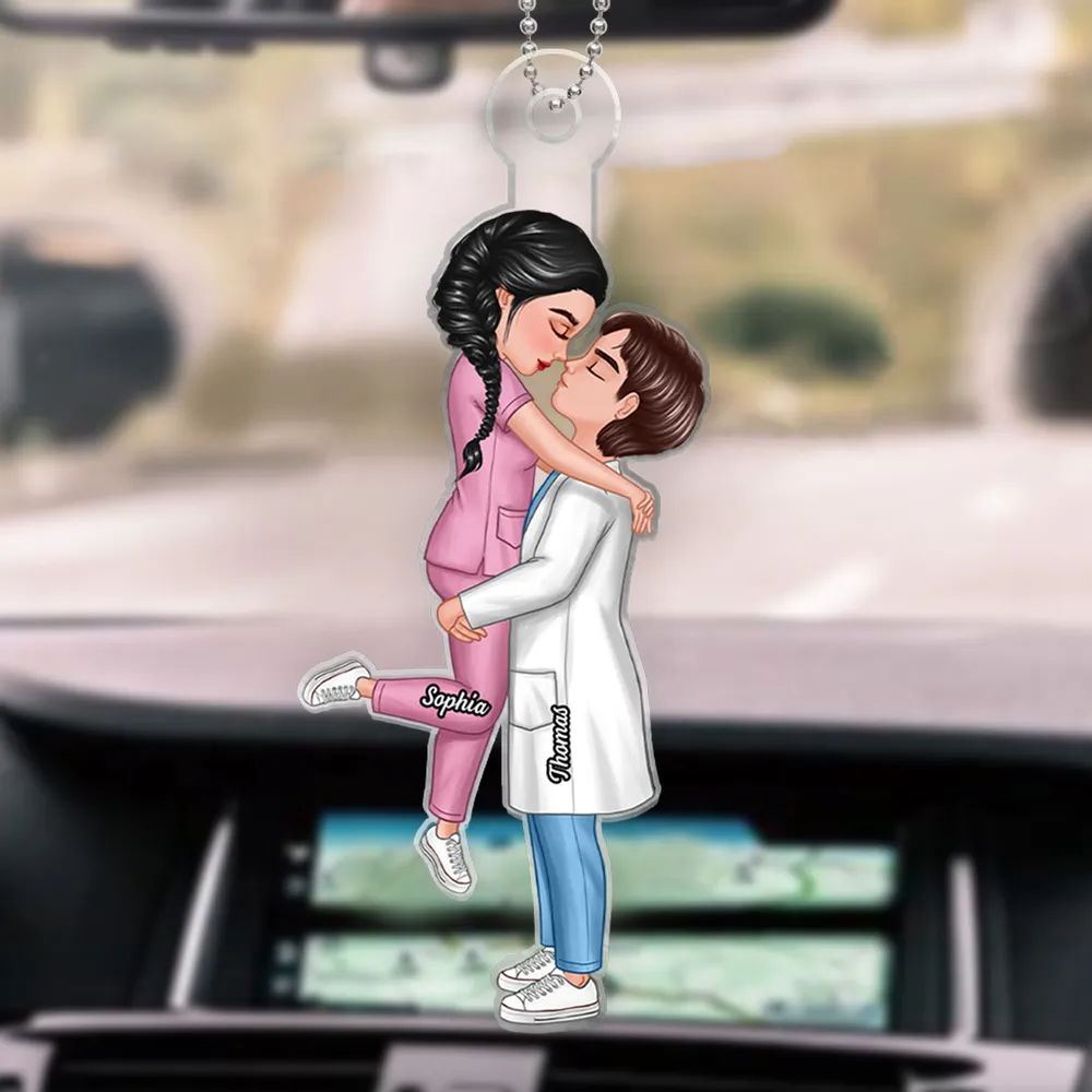 Hero Couple Hugging Kissing Personalized Acrylic Car Hanger Ornament