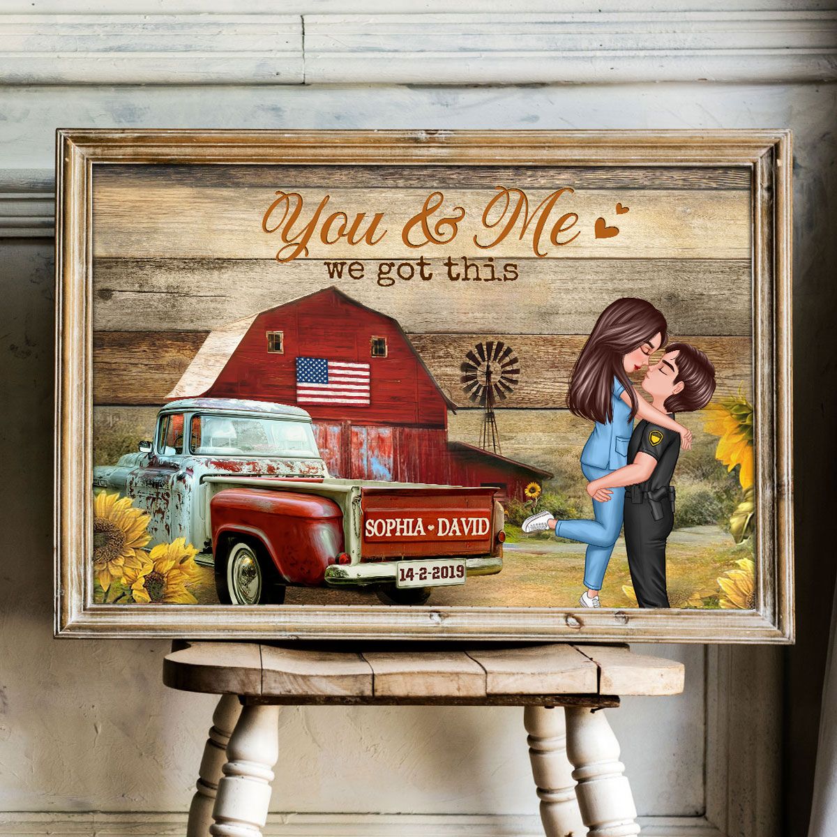 Hero Couple Vintage Truck Farmhouse Personalized Poster