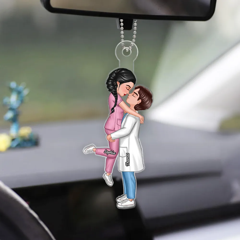 Hero Couple Hugging Kissing Personalized Acrylic Car Hanger Ornament