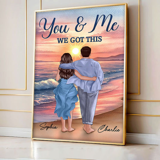 Back View Couple Embracing & Walking On The Beach Personalized couple gift