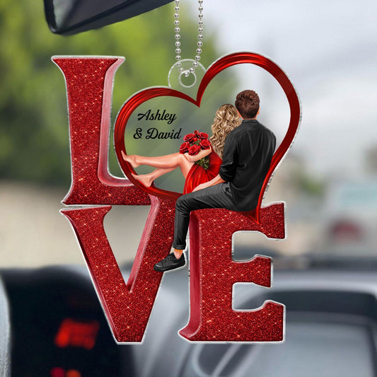 LOVE Couple Heart Car Hanger Ornament, Personalized Couple gift