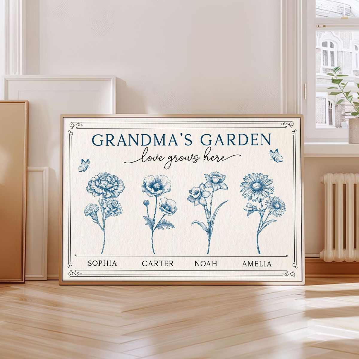 Grandma's Garden Retro Birthmonth Flower Personalized Canvas