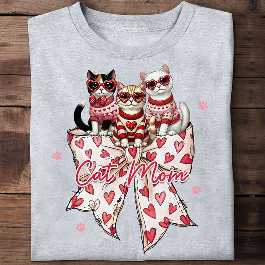 Coquette Bow Valentine Cat Personalized Shirt, Gift for Cat Moms