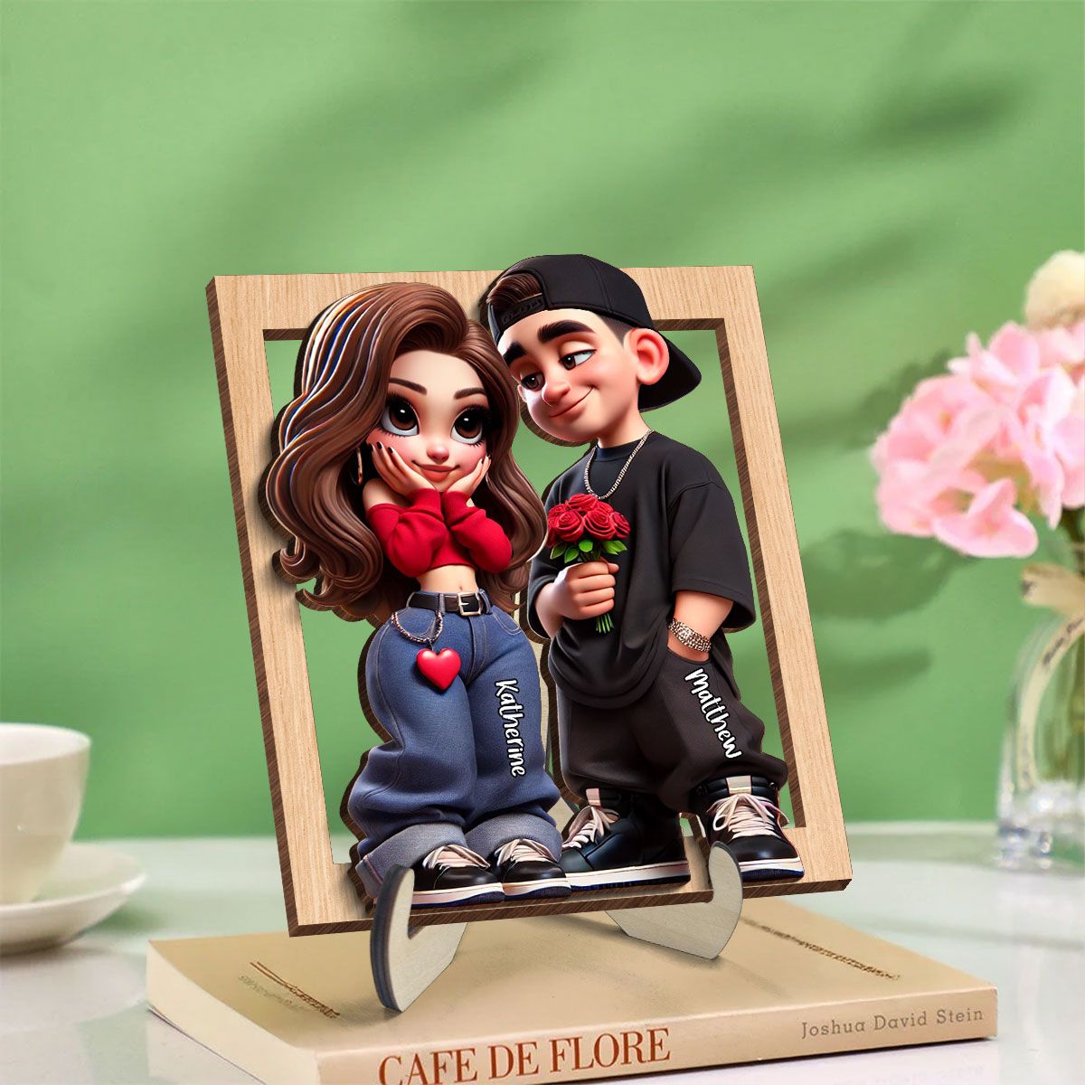 Personalized Y2K Couple Frame 2-Layer Wooden Plaque