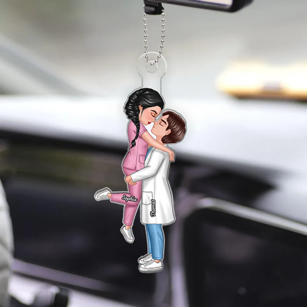 Hero Couple Hugging Kissing Personalized Acrylic Car Hanger Ornament