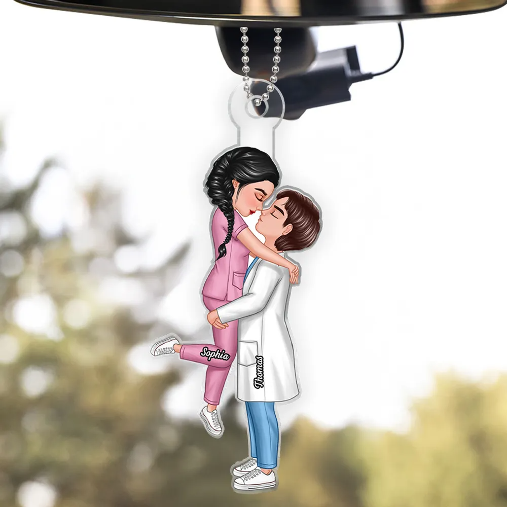 Hero Couple Hugging Kissing Personalized Acrylic Car Hanger Ornament