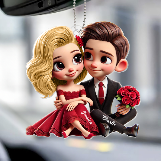 Romantic Elegant Valentine Couple Personalized Acrylic Car Hanger Gift