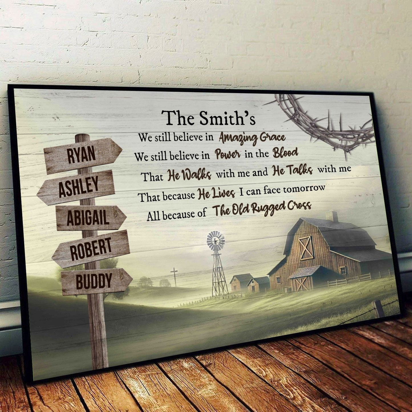 Amazing Grace Farmhouse Wooden Road Sign Premium Canvas