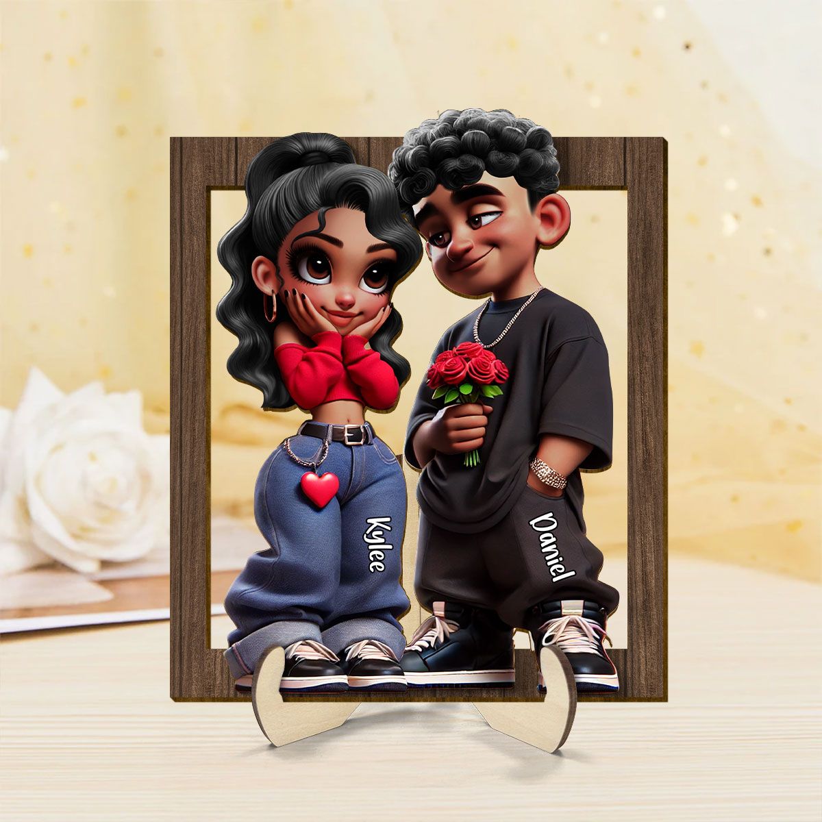 Personalized Y2K Couple Frame 2-Layer Wooden Plaque