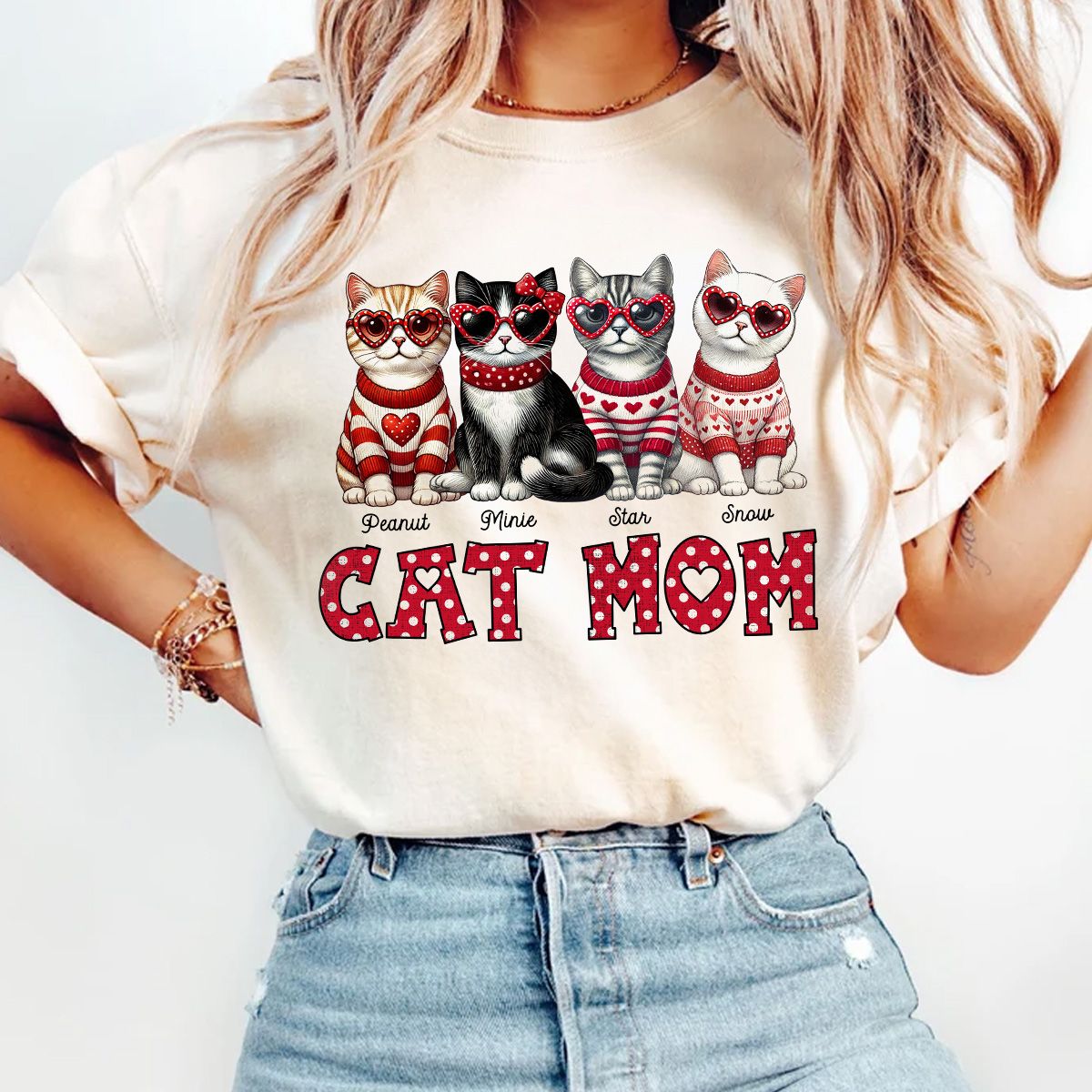 Cat Mom Valentine Pattern Personalized Shirt Gift