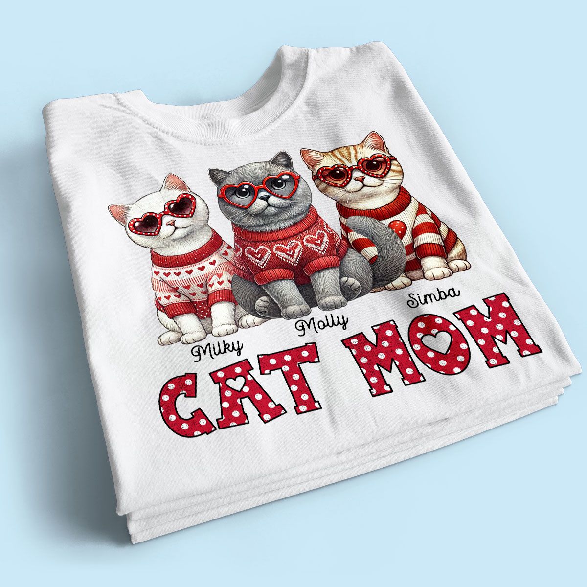 Cat Mom Valentine Pattern Personalized Shirt Gift