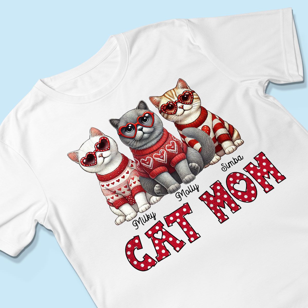 Cat Mom Valentine Pattern Personalized Shirt Gift