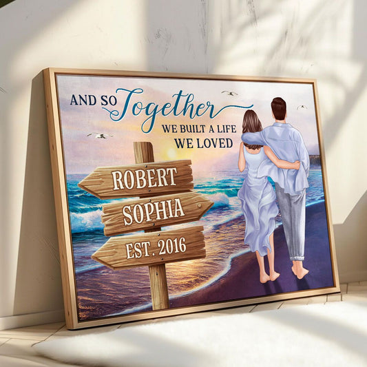 Couple Embracing & Walking On The Beach Personalized Canvas