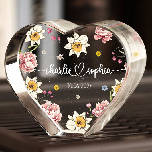 Couple Name Birth Month Flower Premium Crystal Heart LED