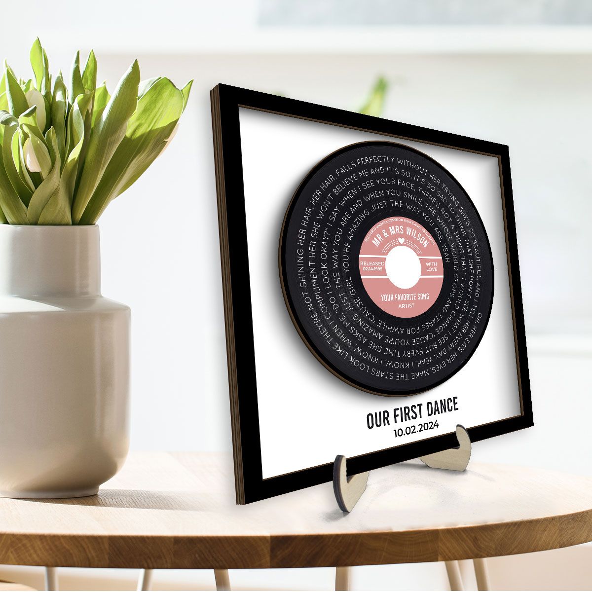 Custom Vinyl Record Label Print Personalized 2-Layer Wooden Plaque