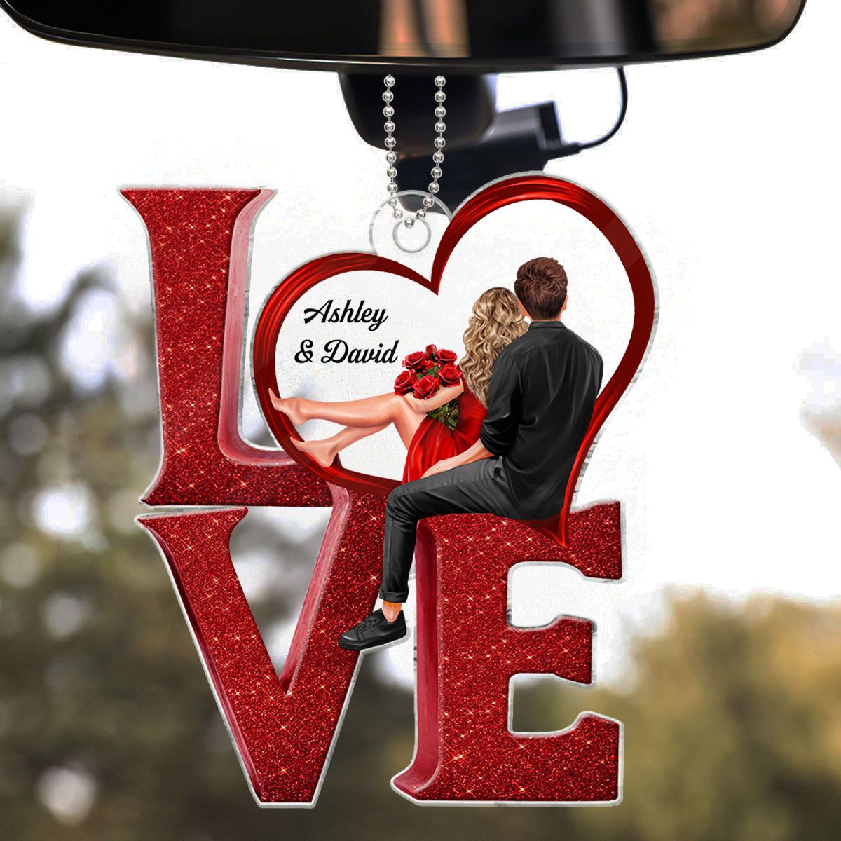 LOVE Couple Heart Car Hanger Ornament, Personalized Couple gift