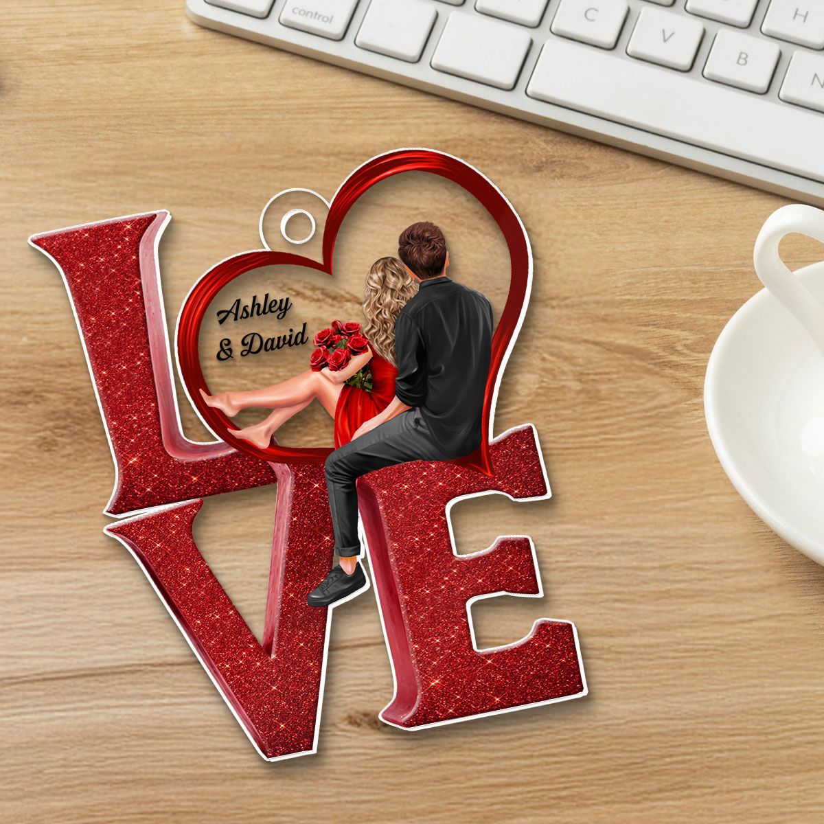 LOVE Couple Heart Car Hanger Ornament, Personalized Couple gift