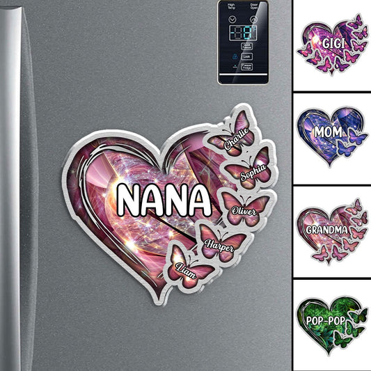 Sparkling Grandma Mom Heart Butterfly Kids Personalized Acrylic Magnet