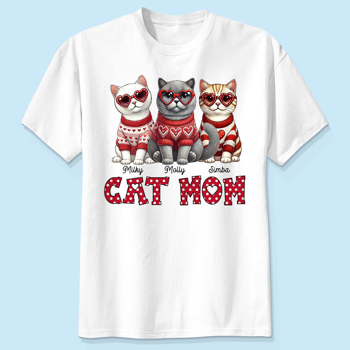 Cat Mom Valentine Pattern Personalized Shirt Gift