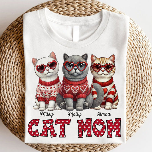 Cat Mom Valentine Pattern Personalized Shirt Gift