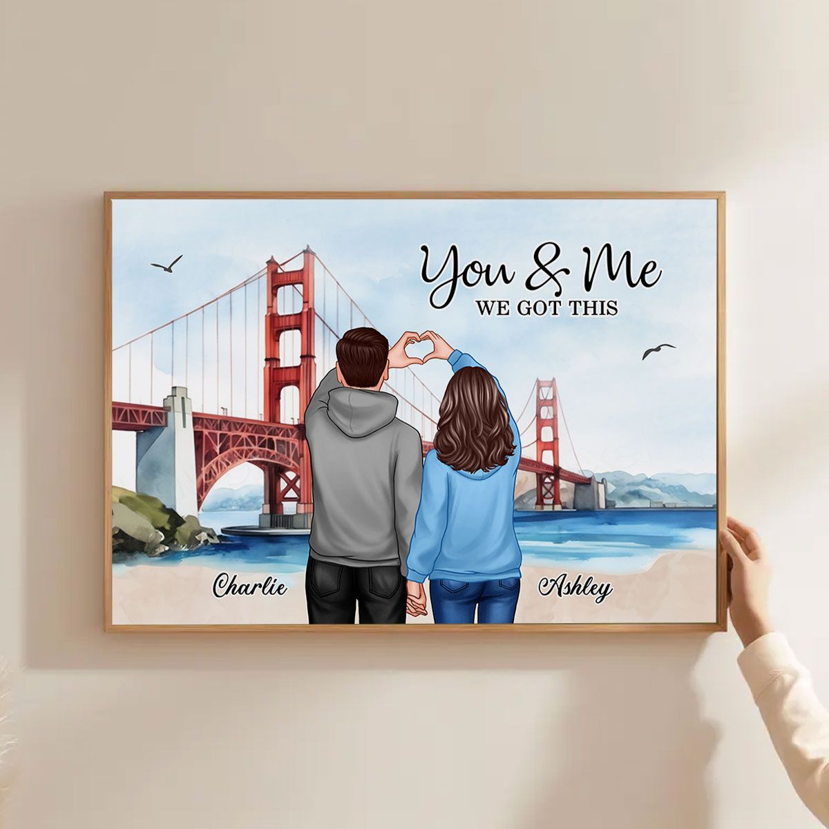 Personalized Couple Bridge Landscape Poster, Valentine's Day Gift