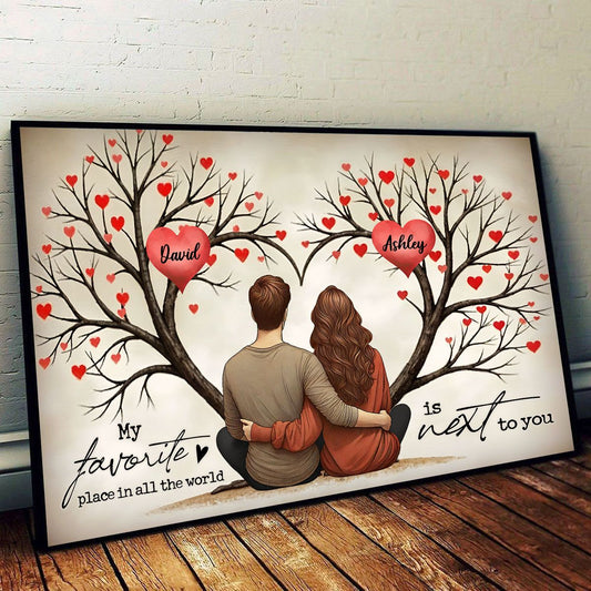 Vintage Couple Sitting Heart Tree Personalized Canvas, Gift for Couples