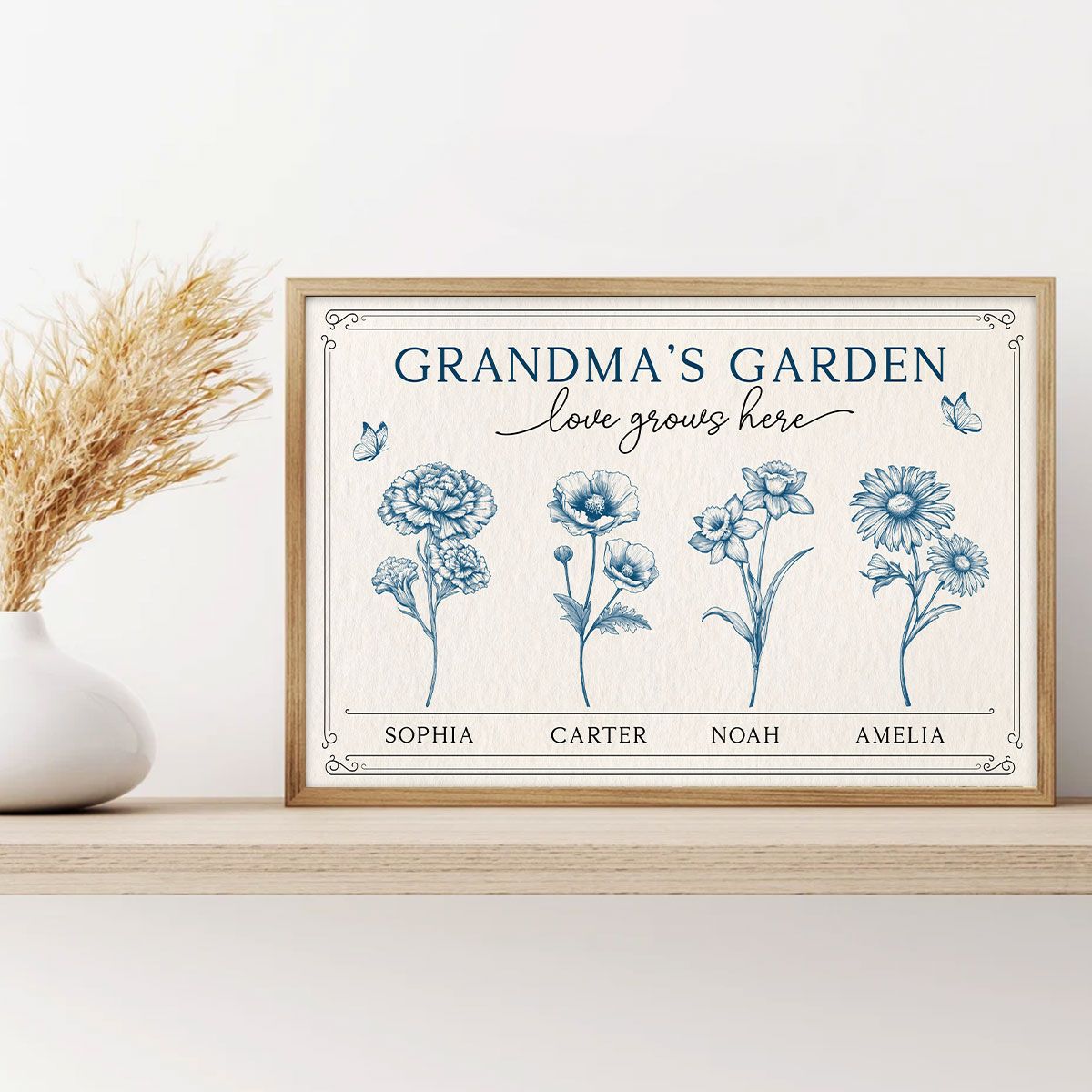 Grandma's Garden Retro Birthmonth Flower Personalized Canvas