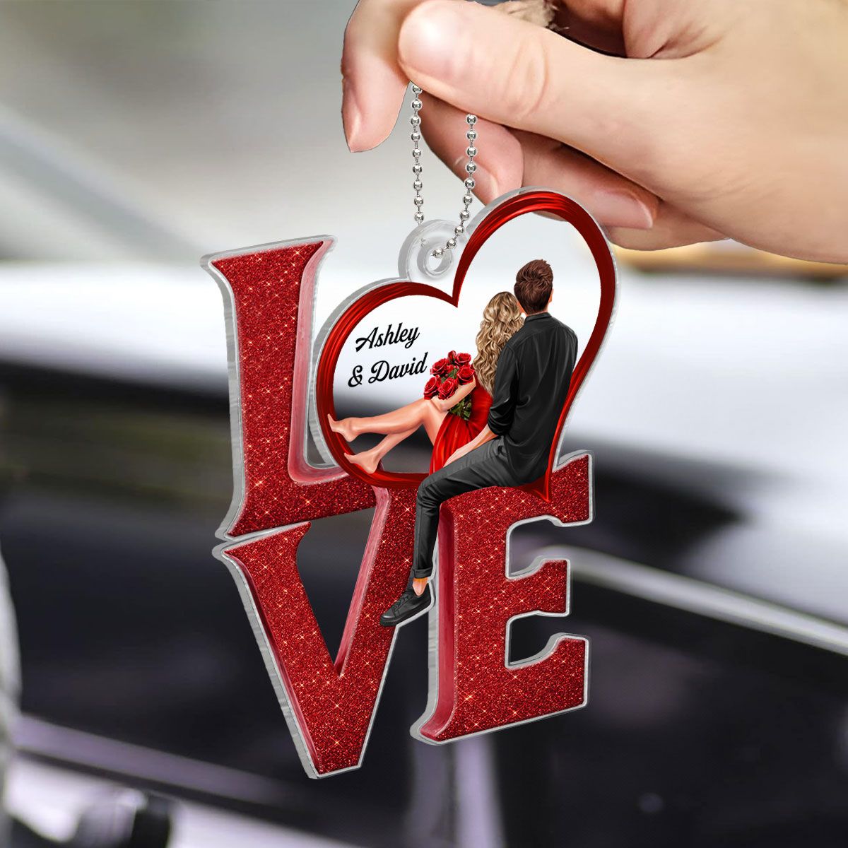 LOVE Couple Heart Car Hanger Ornament, Personalized Couple gift