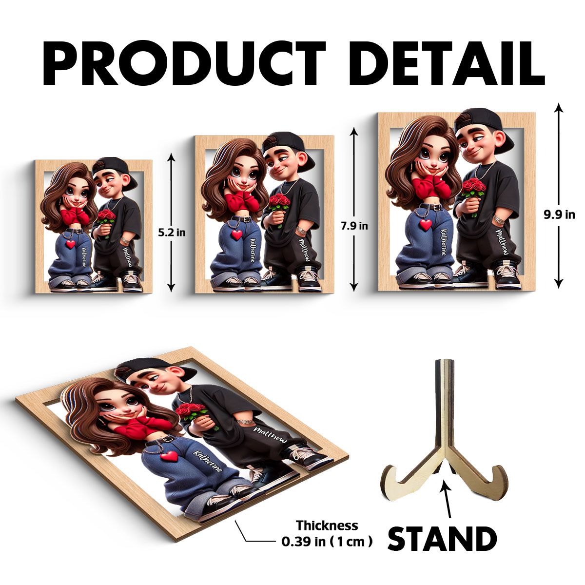 Personalized Y2K Couple Frame 2-Layer Wooden Plaque