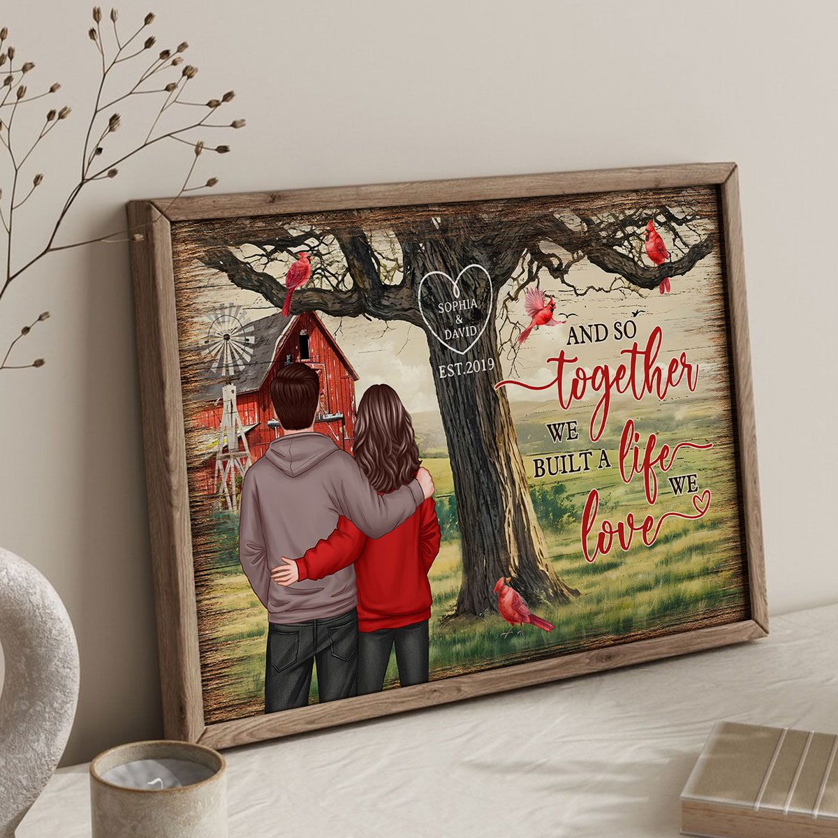 Personalized Couples Tree Large Farmhouse Canvas Wall Art gift