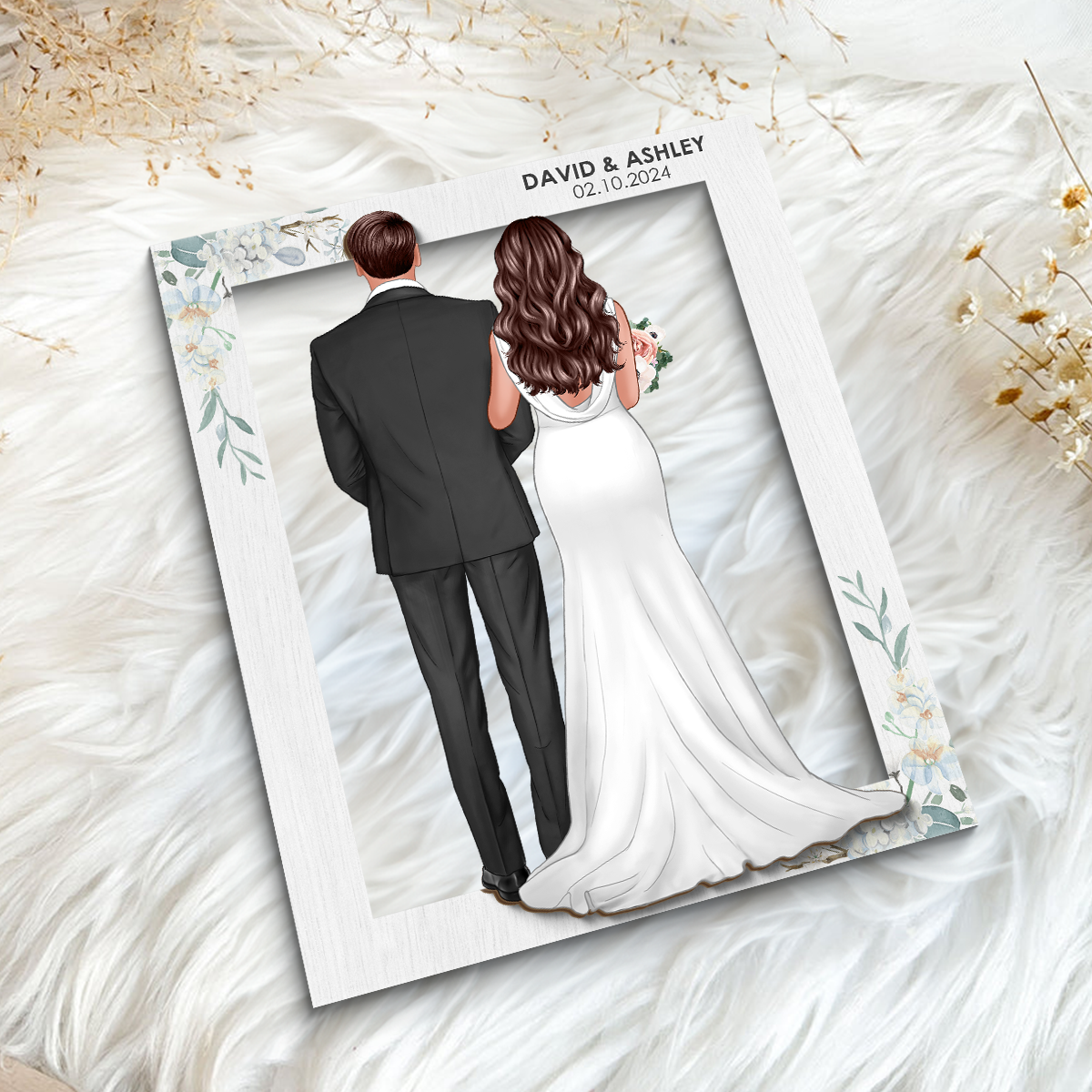 Groom Bride Back View Frame Wedding Gift Personalized 2-Layer Wooden Plaque