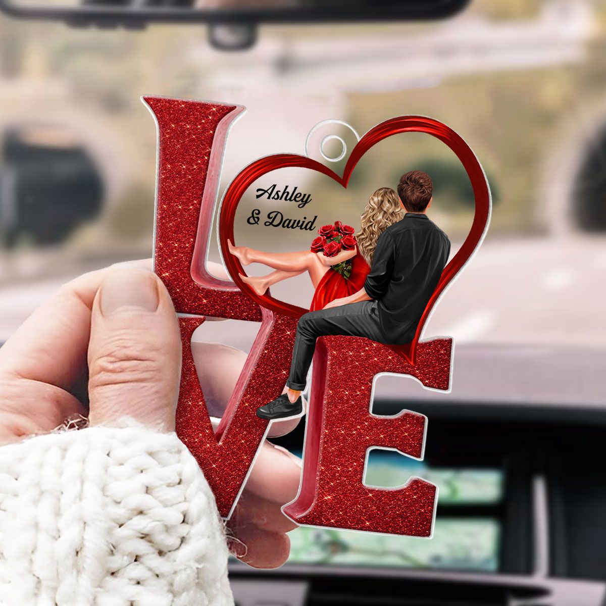 LOVE Couple Heart Car Hanger Ornament, Personalized Couple gift