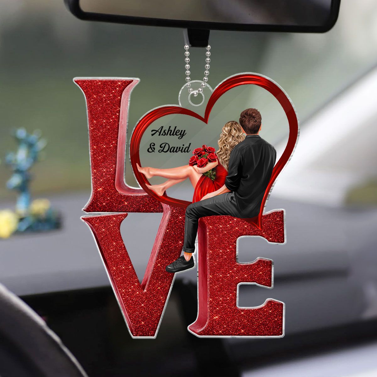 LOVE Couple Heart Car Hanger Ornament, Personalized Couple gift