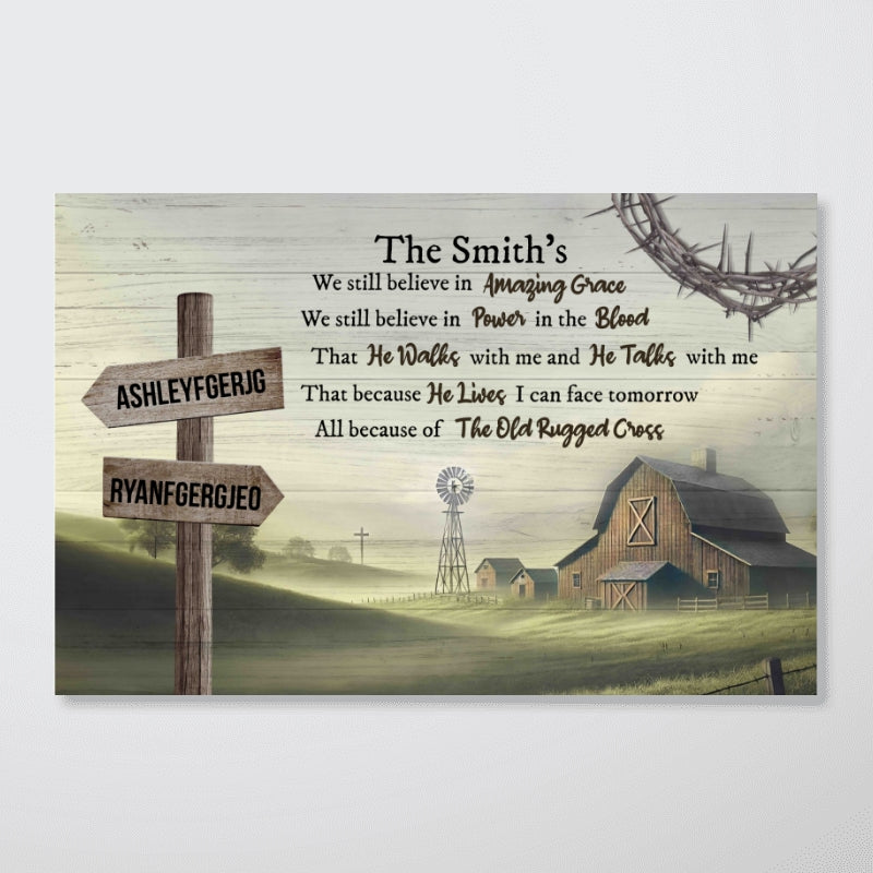 Amazing Grace Farmhouse Wooden Road Sign Premium Canvas