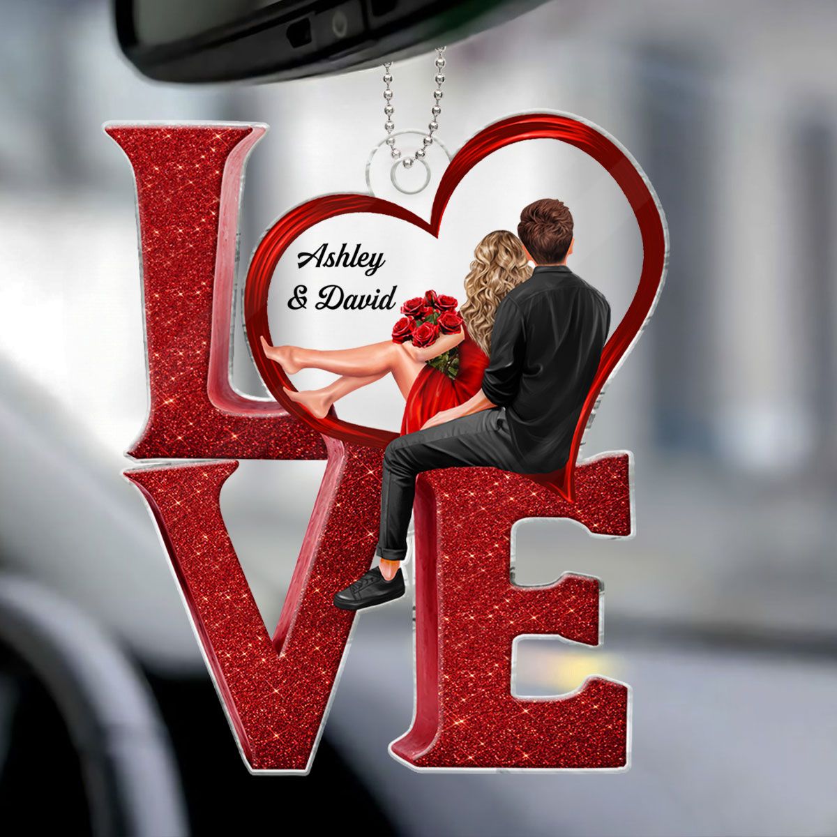 LOVE Couple Heart Car Hanger Ornament, Personalized Couple gift