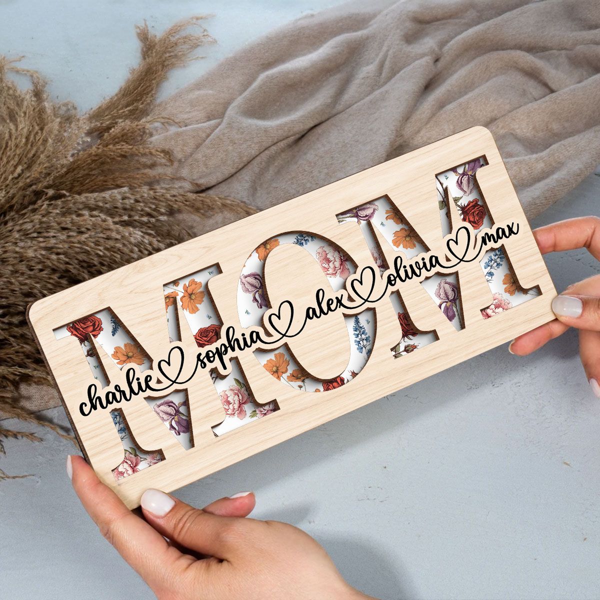 Custom Flower Printed Personalized 2-Layered Wooden Plaque