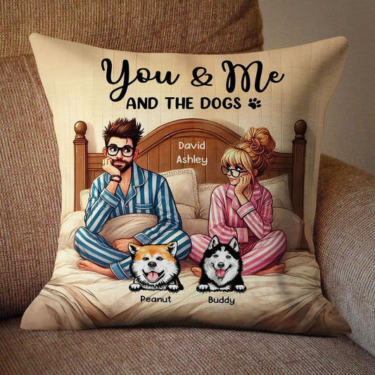 Couple And The Dogs Personalized Pillow, Anniversary Gift