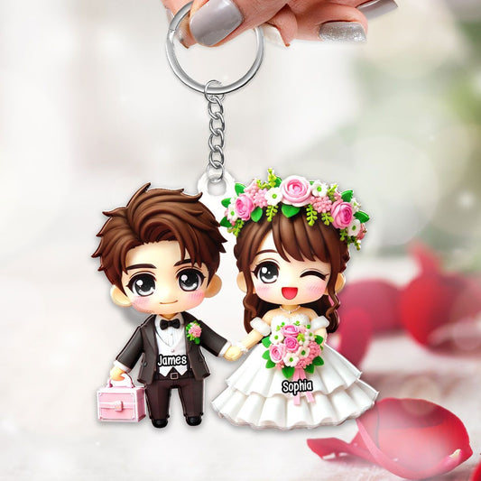 Wedding Cartoon Chibi Couple Personalized Acrylic Keychain