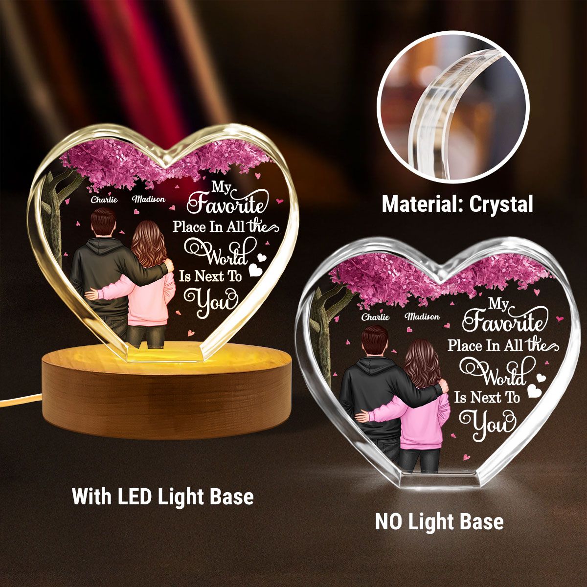 Couple Favorite Place in All the World Premium Crystal Heart LED