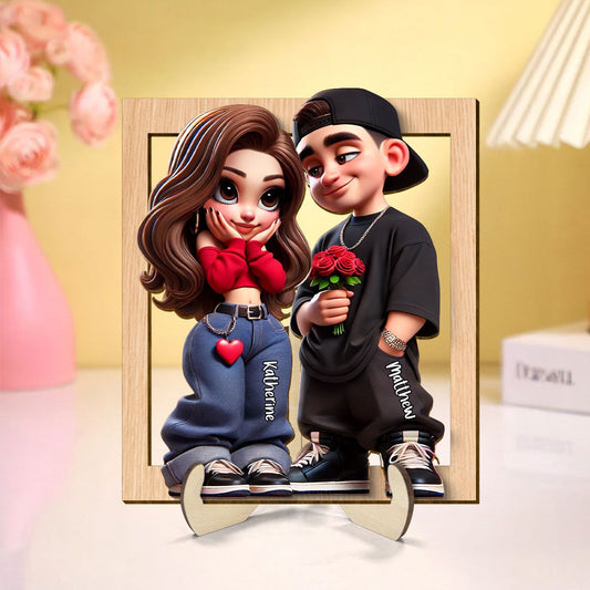 Personalized Y2K Couple Frame 2-Layer Wooden Plaque