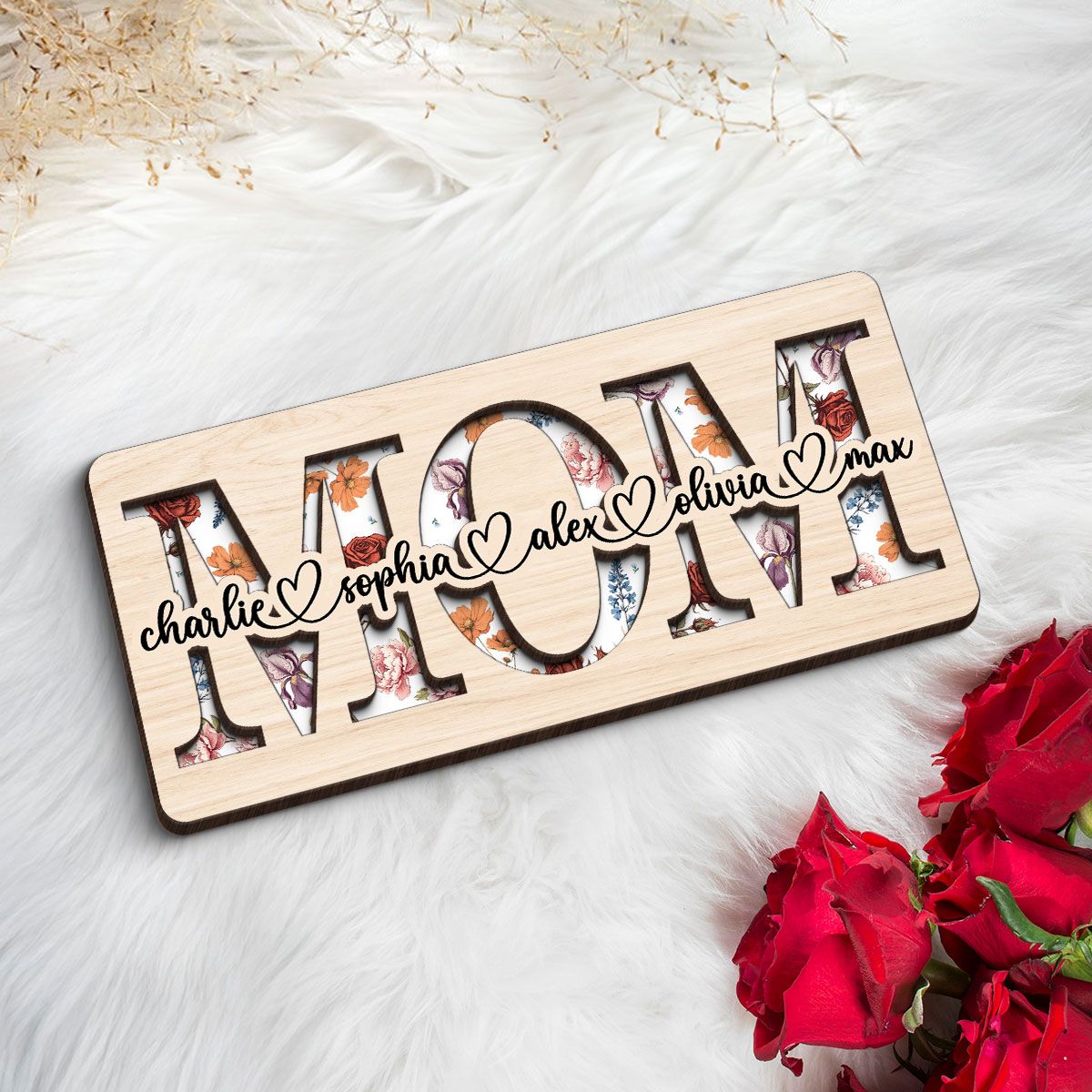 Custom Flower Printed Personalized 2-Layered Wooden Plaque