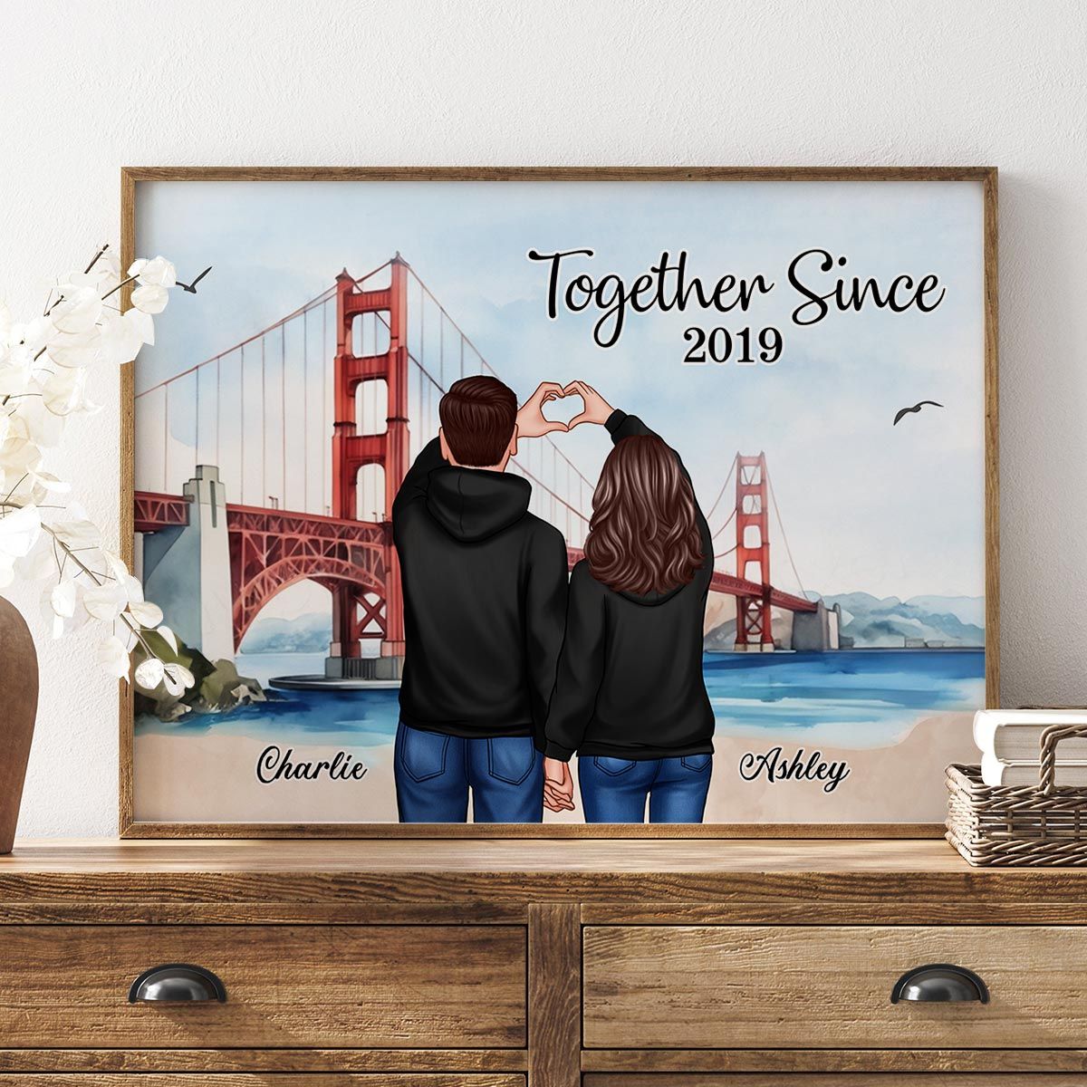 Personalized Couple Bridge Landscape Poster, Valentine's Day Gift