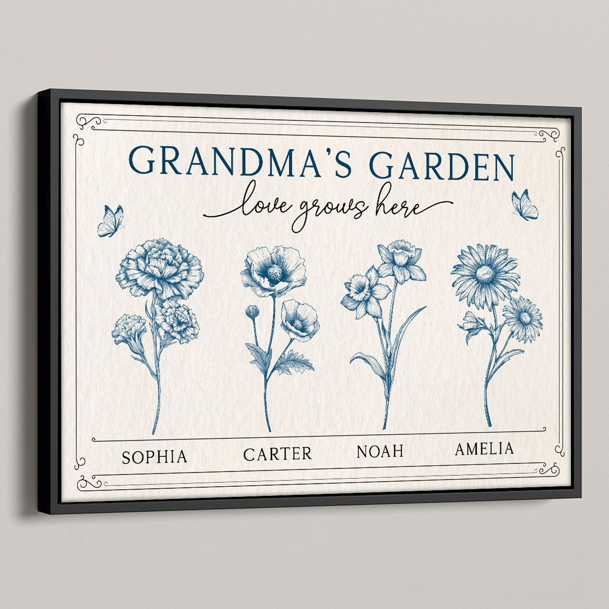 Grandma's Garden Retro Birthmonth Flower Personalized Canvas