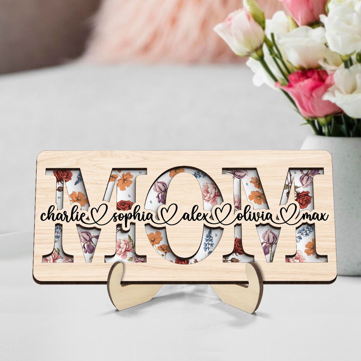 Custom Flower Printed Personalized 2-Layered Wooden Plaque