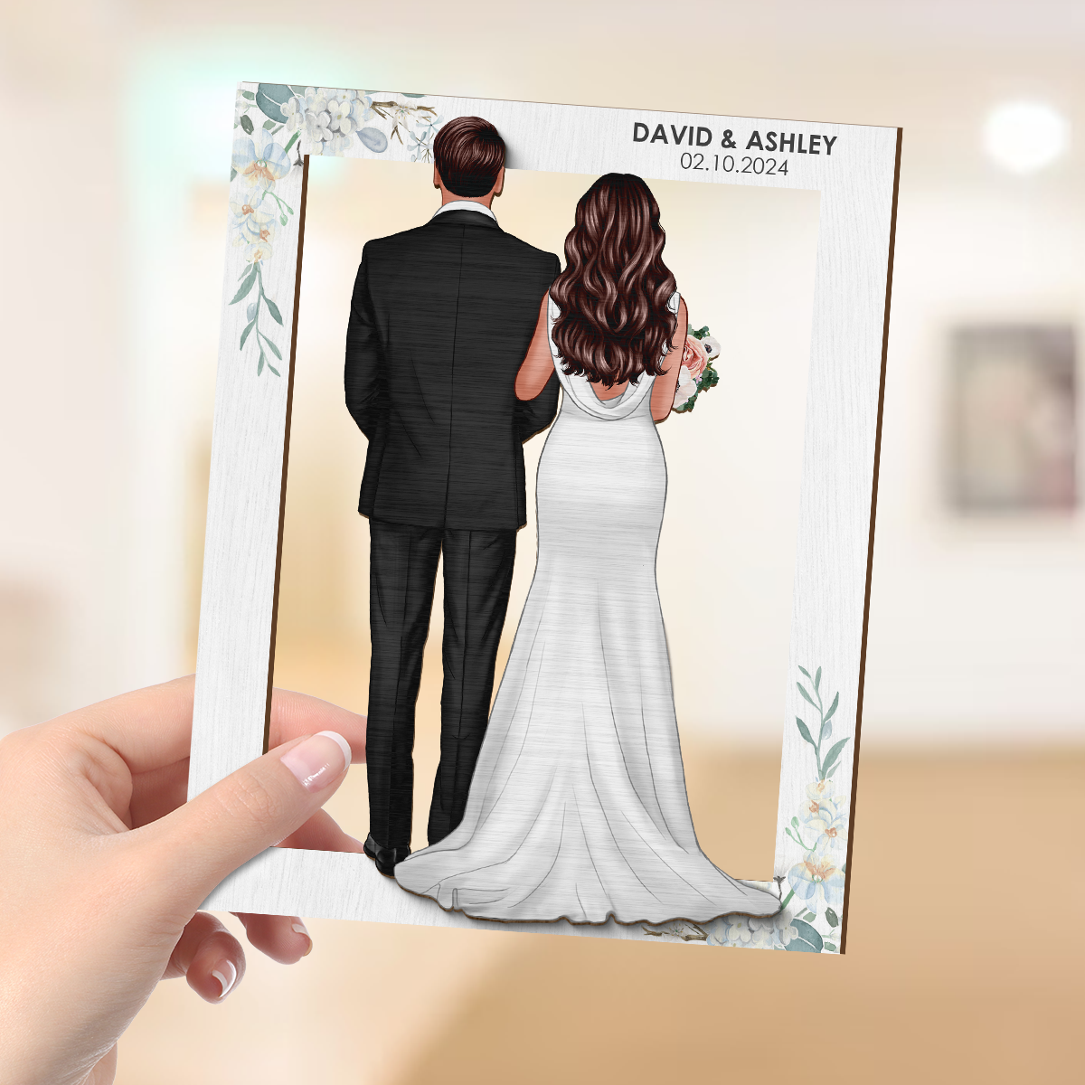 Groom Bride Back View Frame Wedding Gift Personalized 2-Layer Wooden Plaque