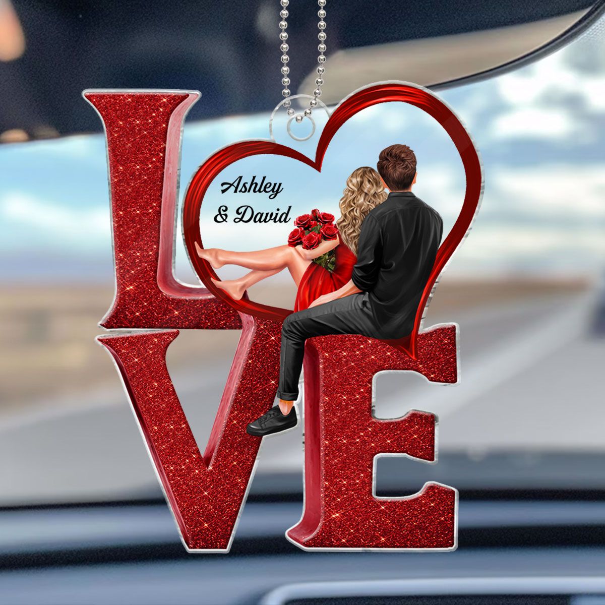 LOVE Couple Heart Car Hanger Ornament, Personalized Couple gift